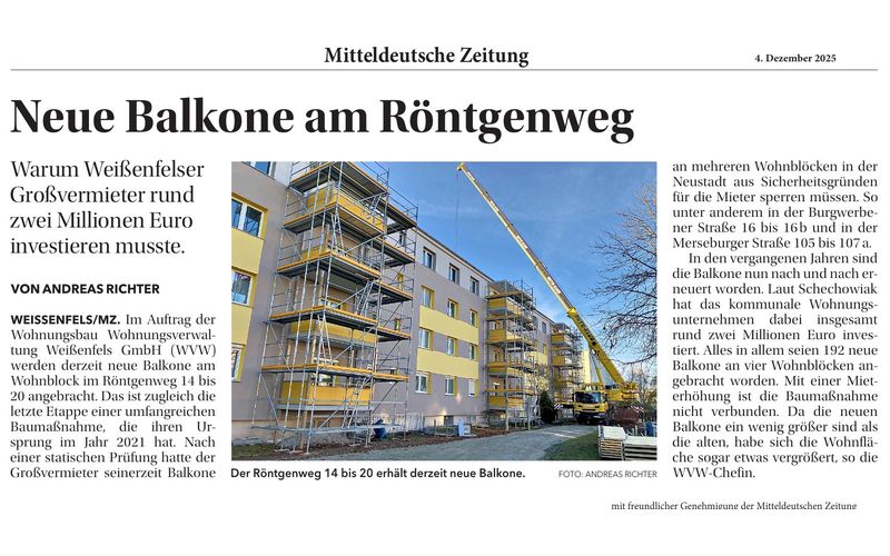 Zeitungsausschnitt: Neue Balkone am Röntgenweg